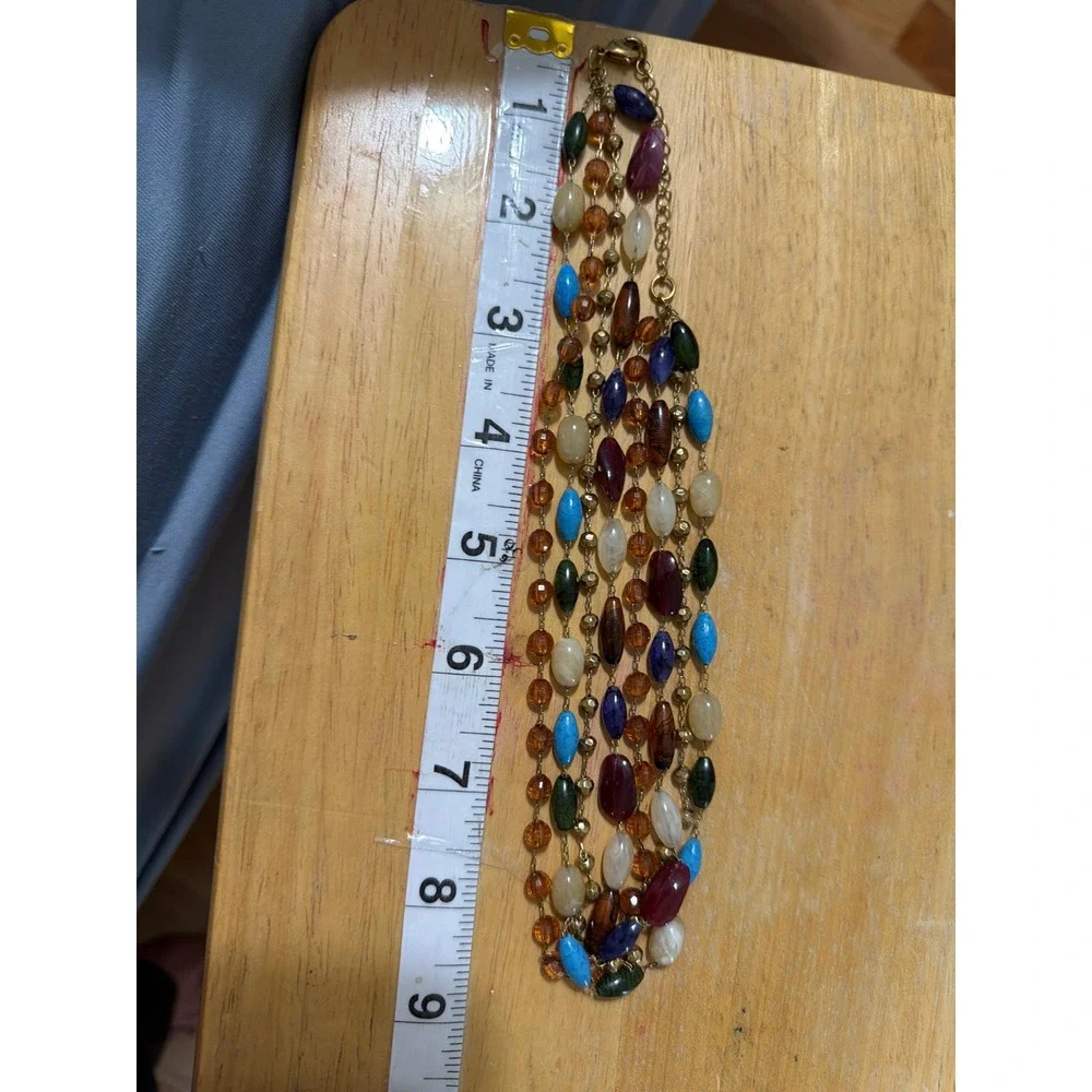 Multistrand Beaded Statement‎ Necklace  Tone Boho Layering